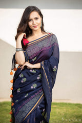 Amethyst Chanderi Handblock print Saree Prasamcrafts Handcrafted Festive Workwear Dailywear