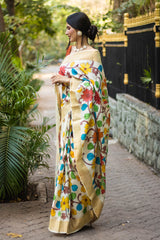 Love Birds--Kalamkari Pure Tassar Silk Saree Prasam Crafts