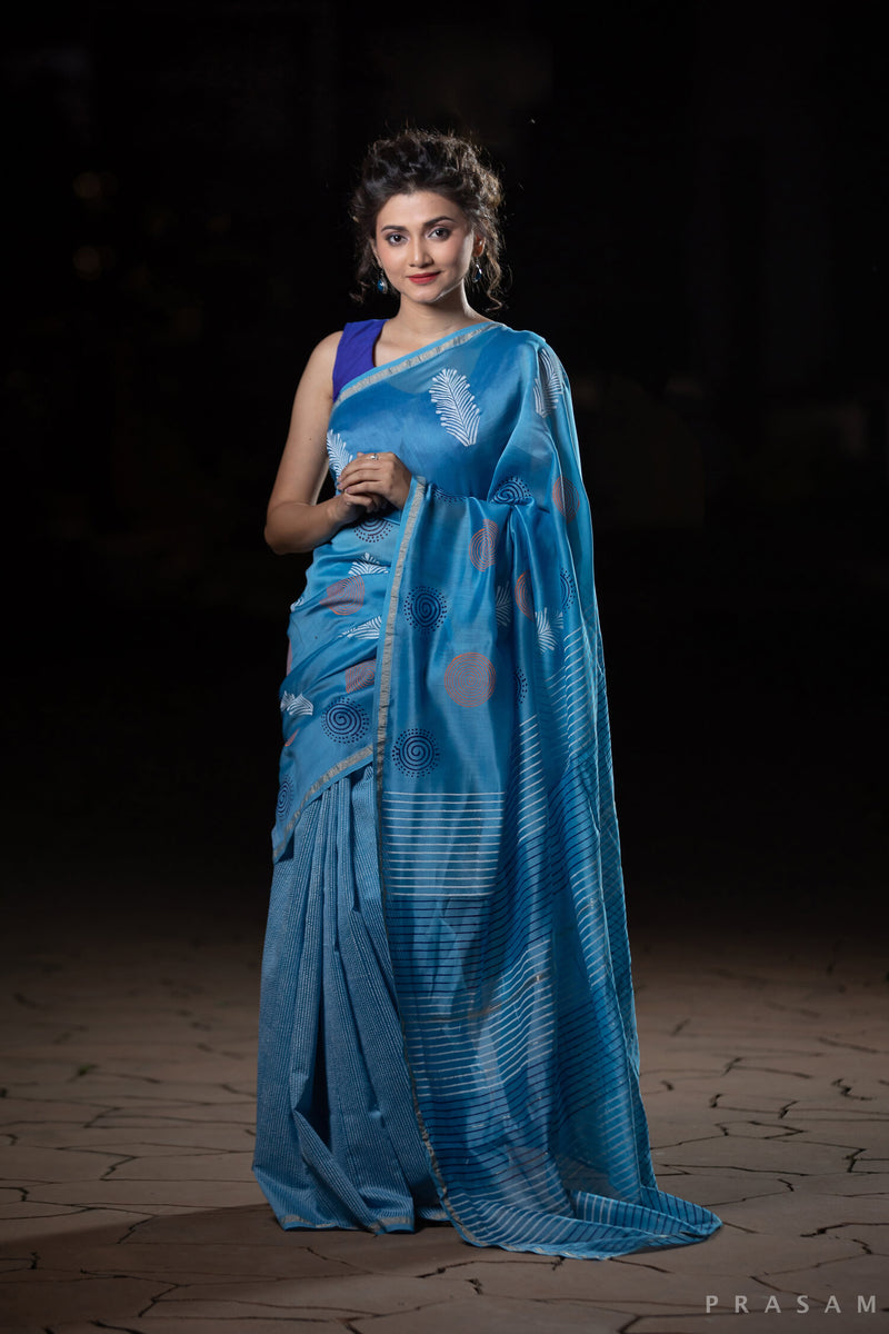 Dazzling Glory Chanderi Handblock Print Saree Prasamcrafts Handcrafted Festive Workwear Dailywear