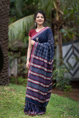 Dreamy Blue Cotton handblock print Saree Prasamcrafts Handcrafted Festive Workwear Dailywear