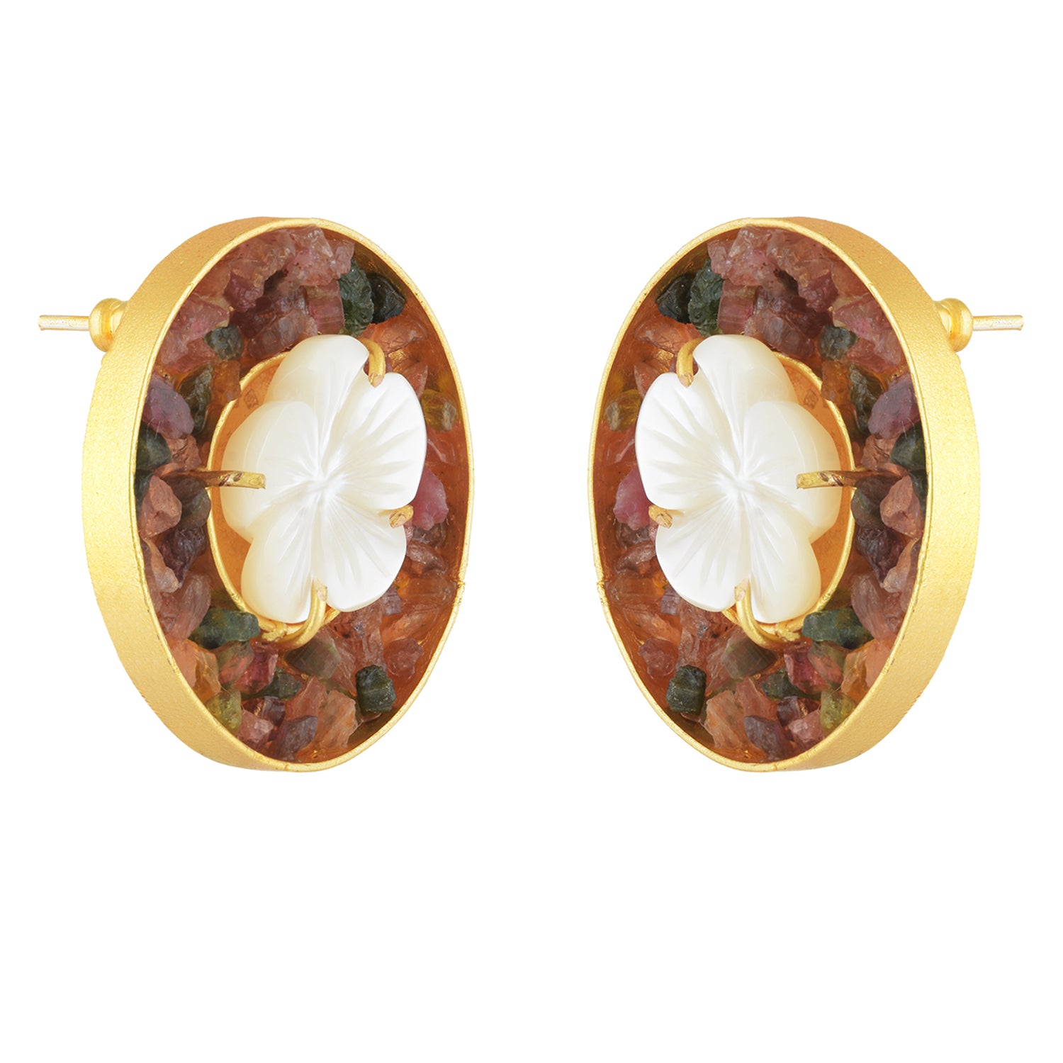 White & Brown artisanal stud Earrings