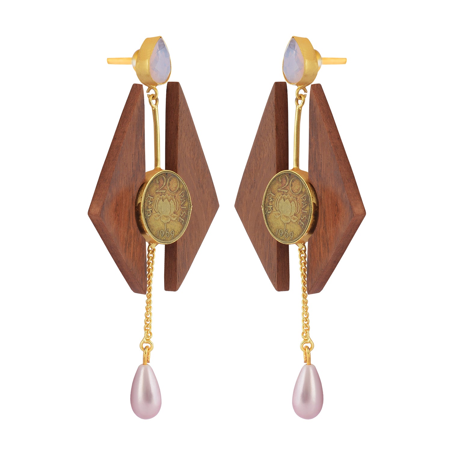 Trigonometry Geek Vintage Coin Statement Drop Earrings Prasam Crafts