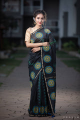 Exquisite Ebony Chanderi Handblock Print Saree Prasamcrafts Handcrafted Festive Workwear Dailywear