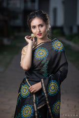 Exquisite Ebony Chanderi Handblock Print Saree Prasamcrafts Handcrafted Festive Workwear Dailywear