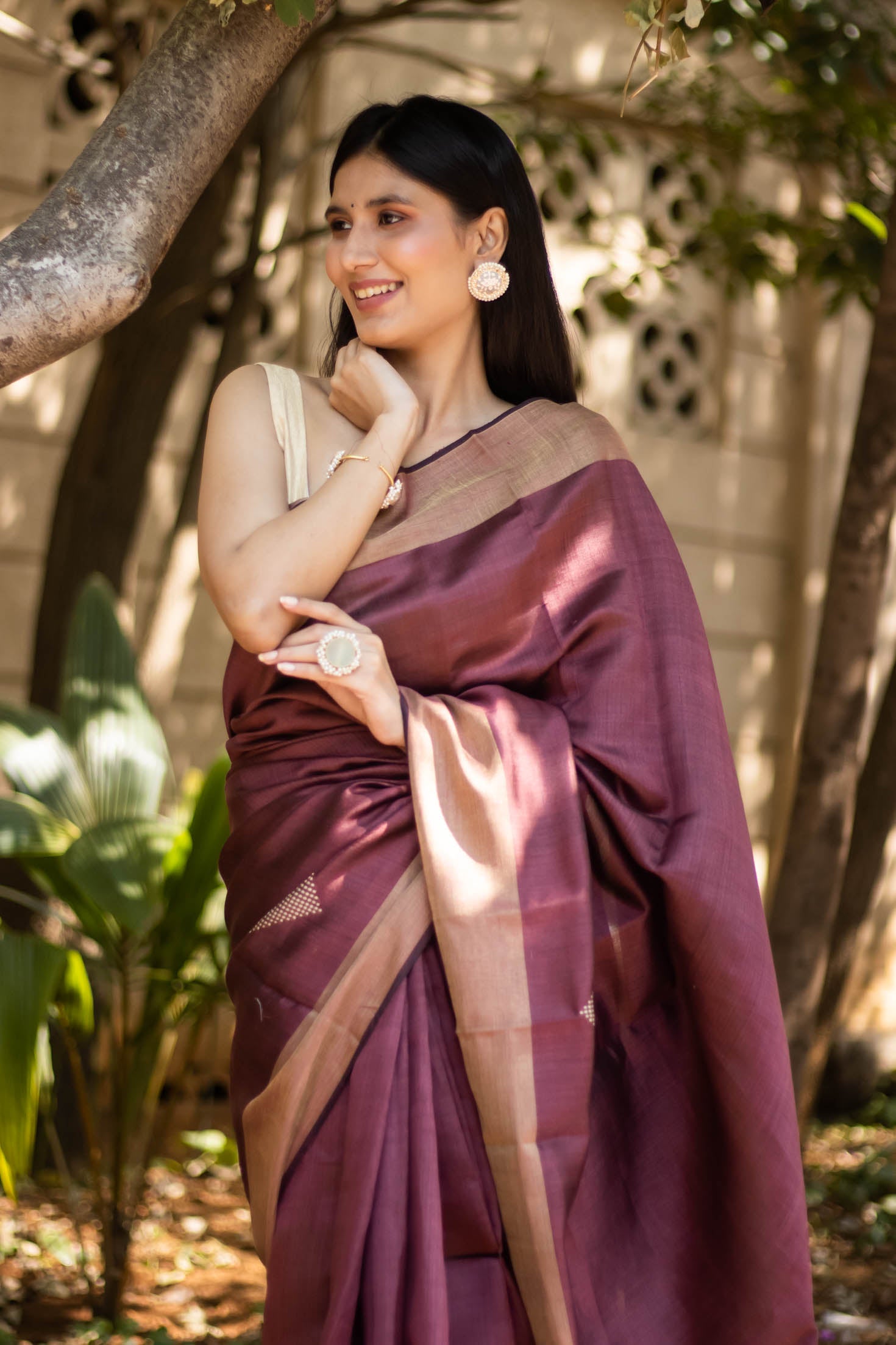 Wine Mood Dupion Silk Handwoven Saree Prasam Crafts