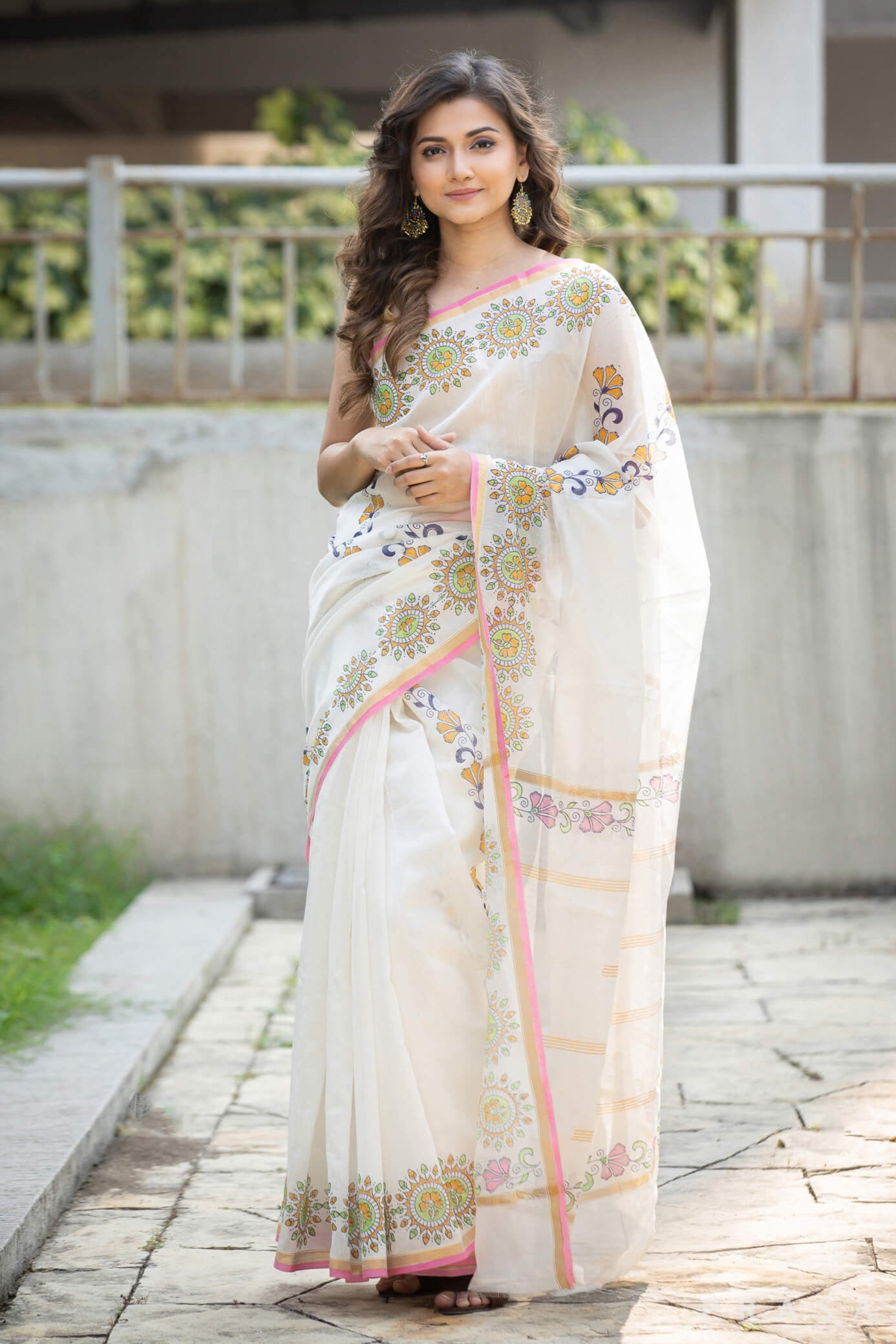 Flamboyant Vines Chanderi Handblock Print Saree Prasamcrafts Handcrafted Festive Workwear Dailywear