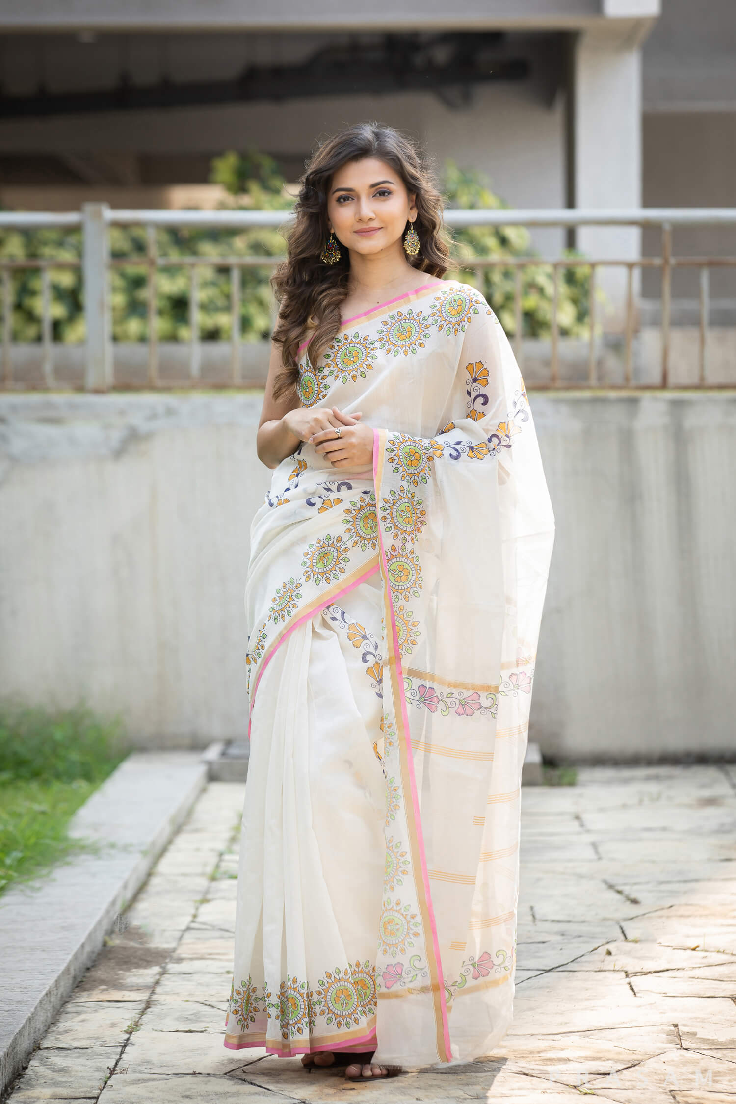 Flamboyant Vines Chanderi Handblock Print Saree Prasamcrafts Handcrafted Festive Workwear Dailywear