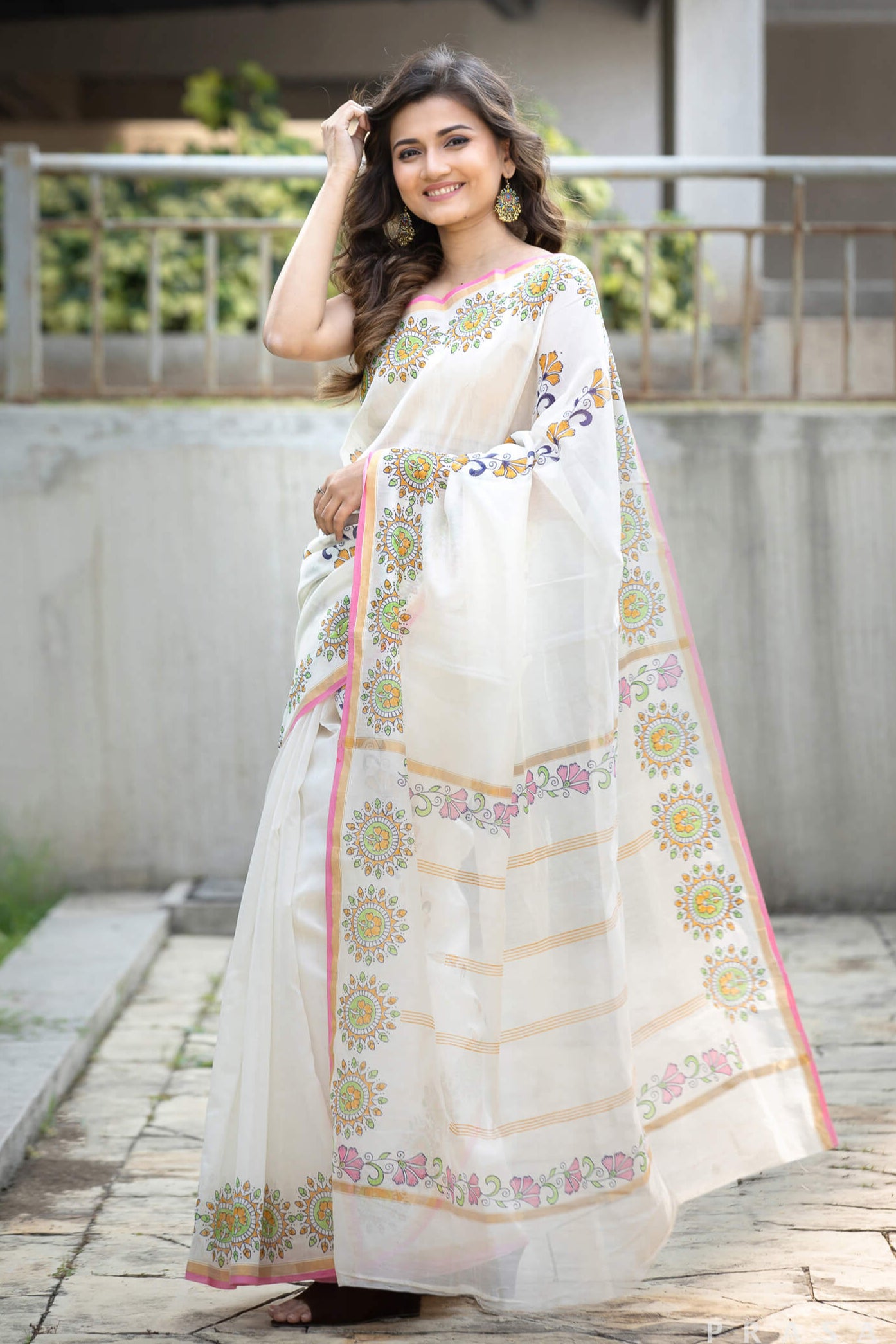 Flamboyant Vines Chanderi Handblock Print Saree Prasamcrafts Handcrafted Festive Workwear Dailywear
