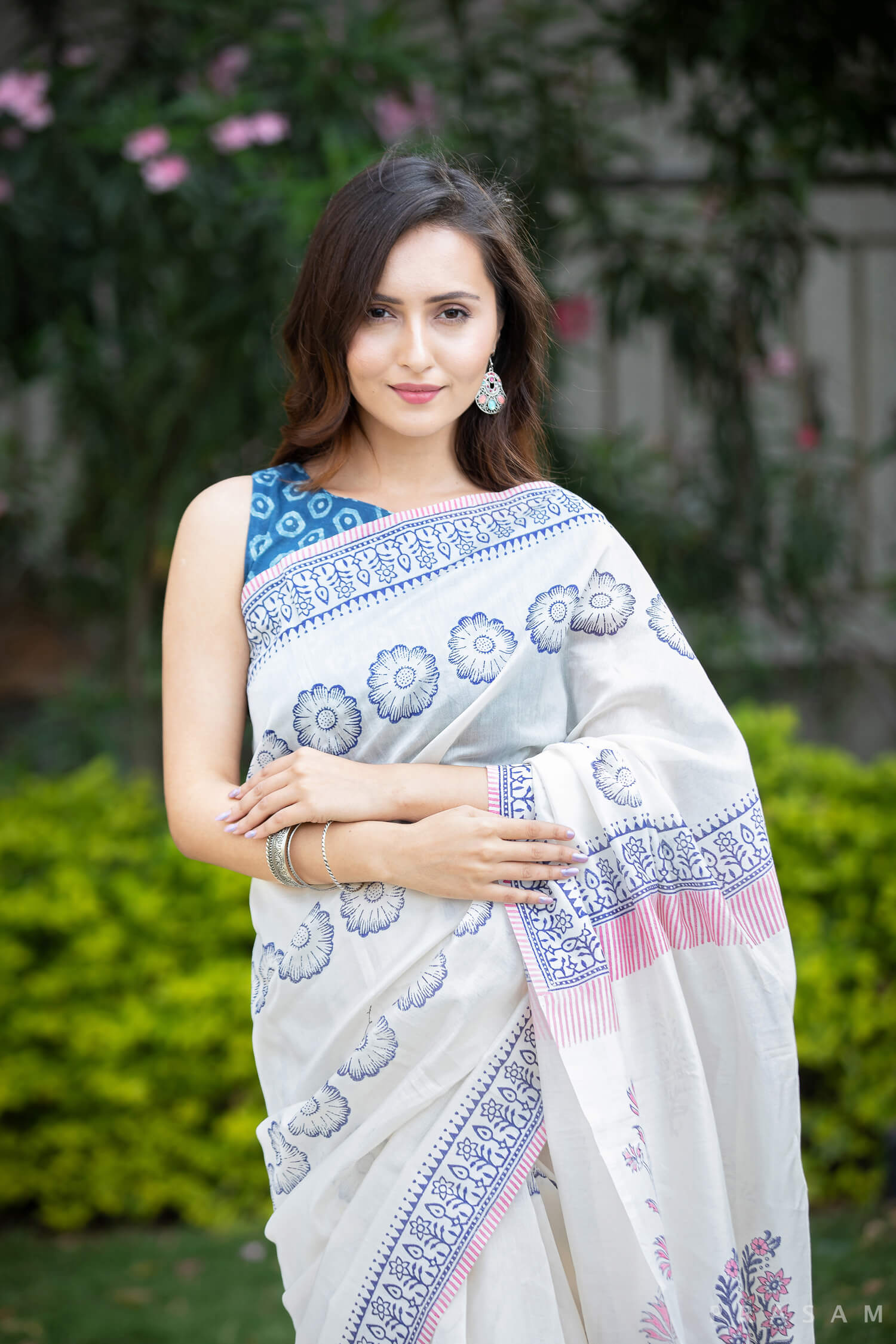 Flower Rush Chanderi Handblock Print Saree Prasamcrafts Handcrafted Festive Workwear Dailywear