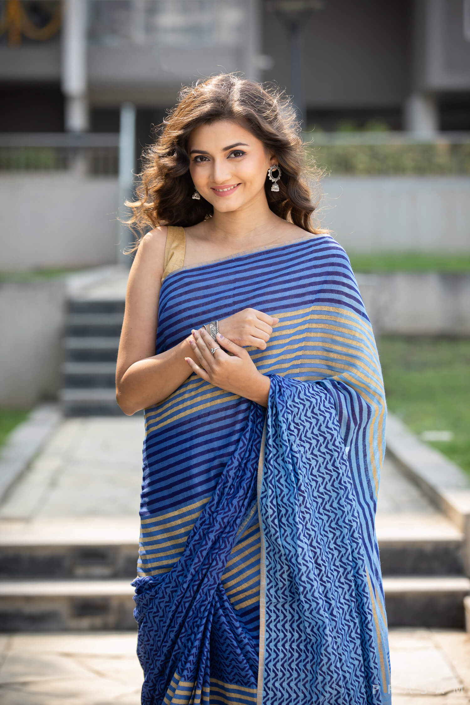 Geometric Clash Cotton handblock print Saree Prasamcrafts Handcrafted Festive Workwear Dailywear