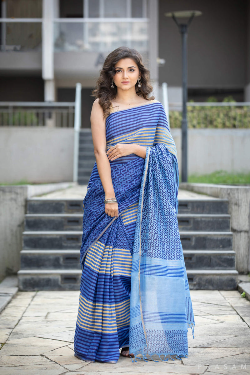 Geometric Clash Cotton handblock print Saree Prasamcrafts Handcrafted Festive Workwear Dailywear