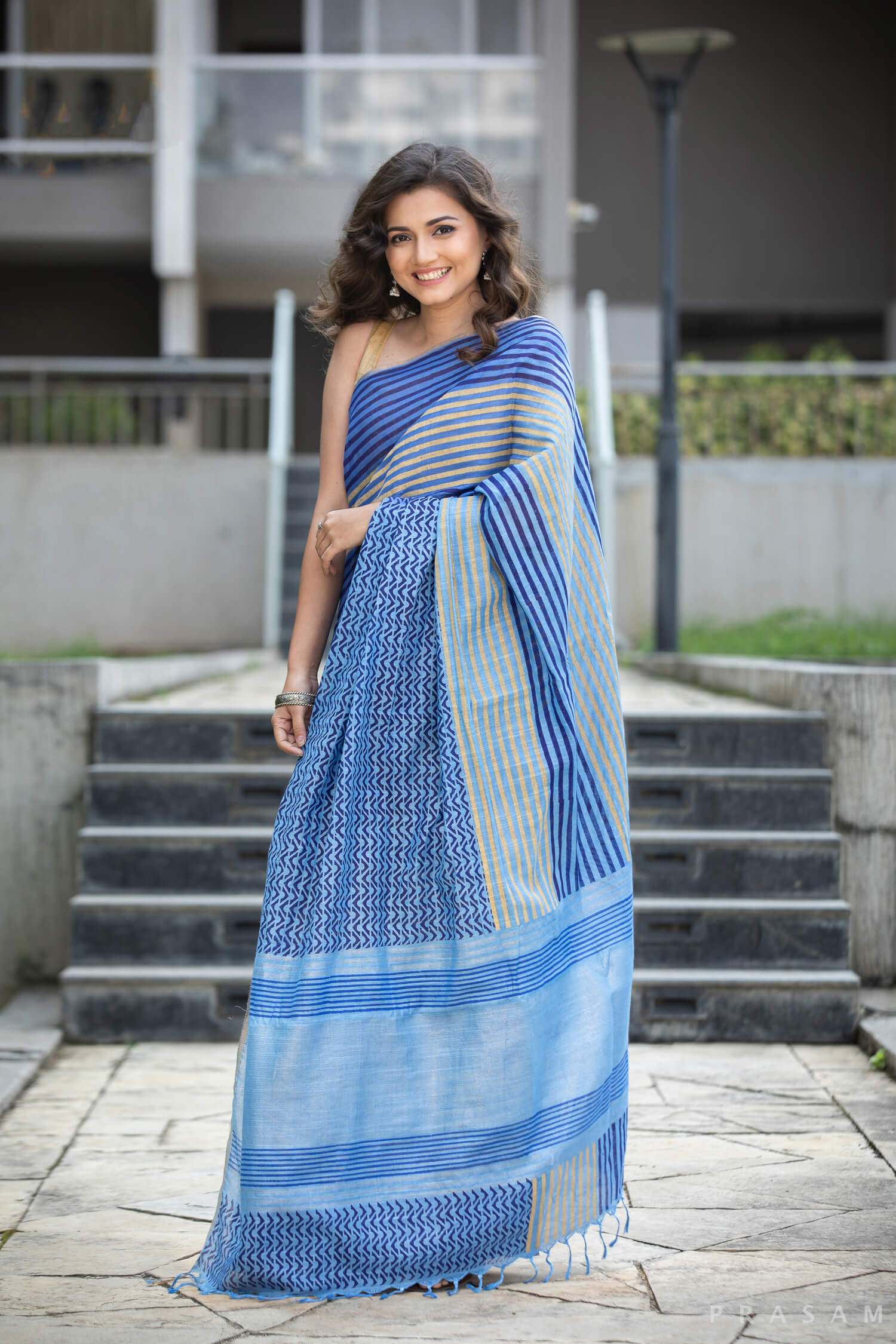 Geometric Clash Cotton handblock print Saree Prasamcrafts Handcrafted Festive Workwear Dailywear