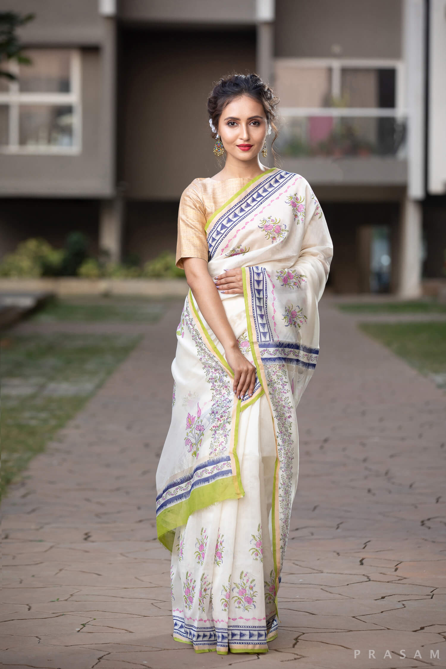 Green Innocence Chanderi Handblock Print Saree Prasamcrafts Handcrafted Festive Workwear Dailywear