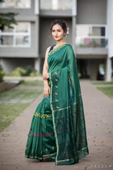 Green Stroll Chanderi Handblock Print Saree Prasamcrafts Handcrafted Festive Workwear Dailywear