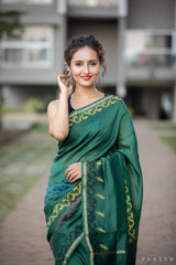 Green Stroll Chanderi Handblock Print Saree Prasamcrafts Handcrafted Festive Workwear Dailywear