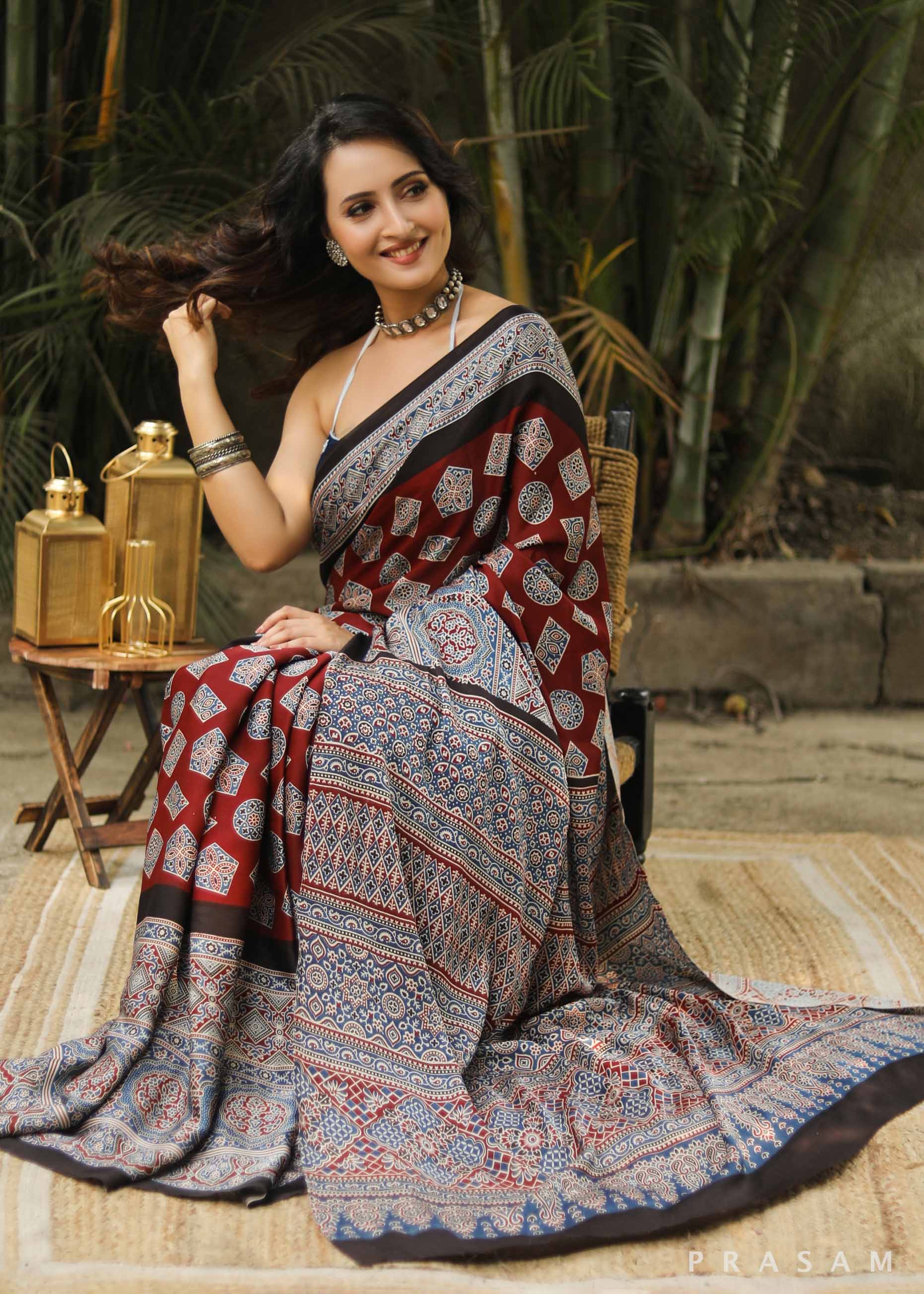 Float Frame Ajrakh Silk Modal Saree Prasam Crafts