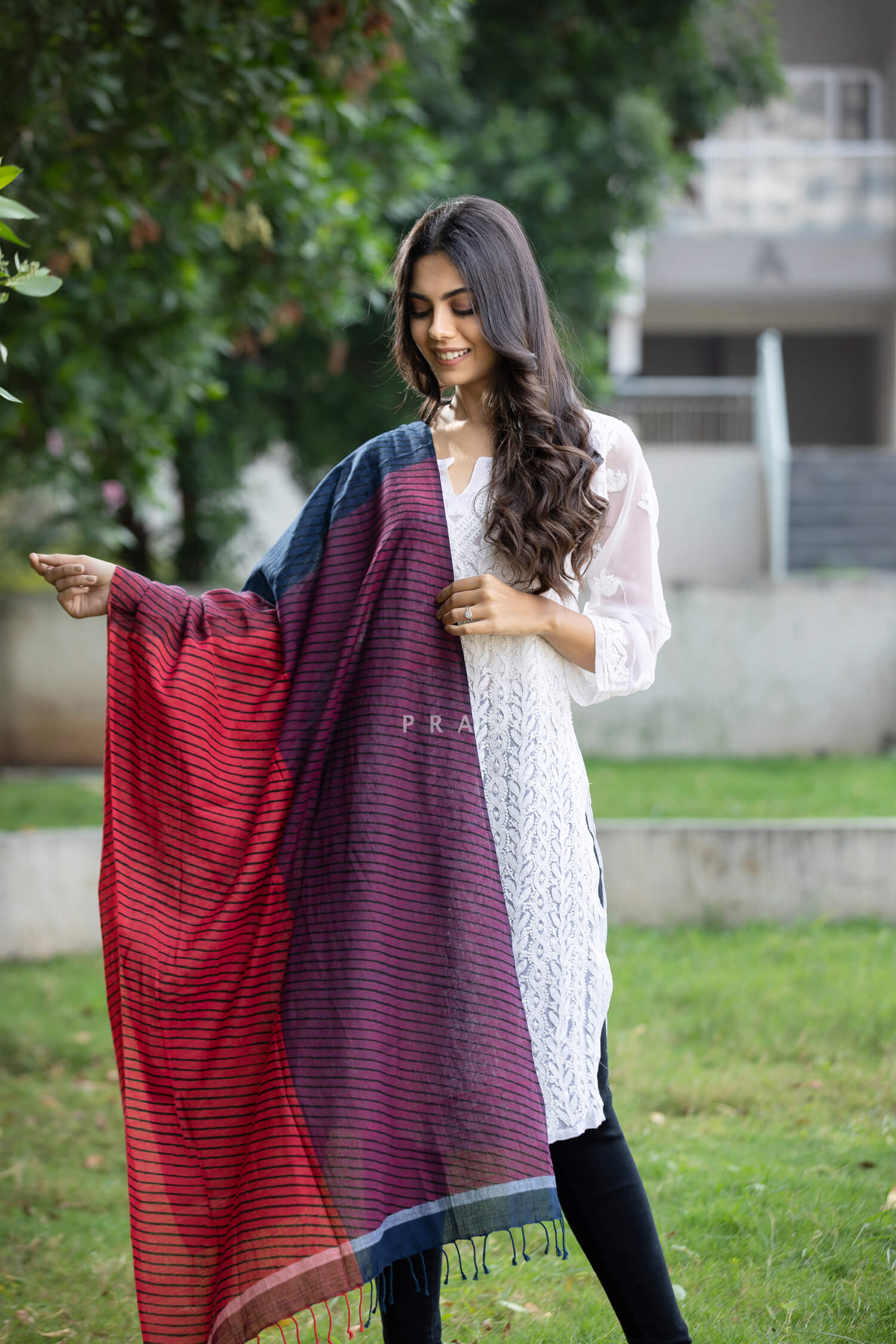 Indigo Color Block- Handwoven Cotton Block Print Stole