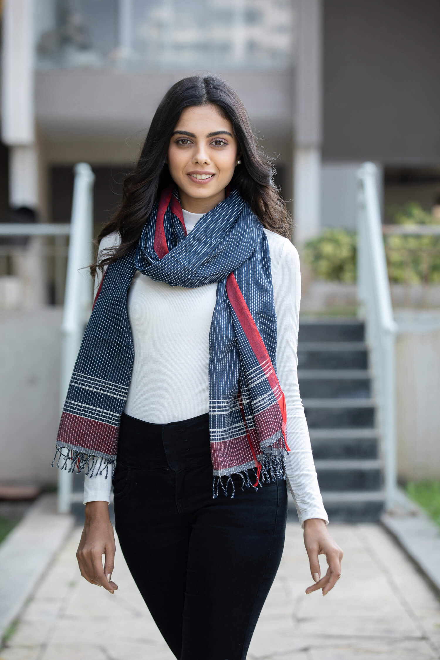 Indigo Weaves Cotton Stole Prasamcrafts Handwoven Handcrafted  Workwear Dailywear