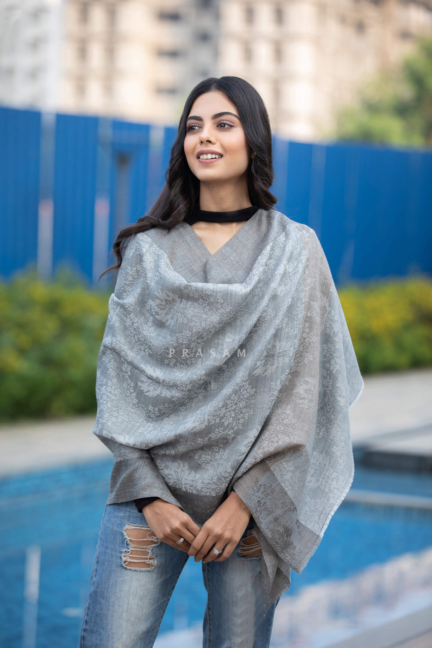 Intricate Greys-Pashmina Weave Stole