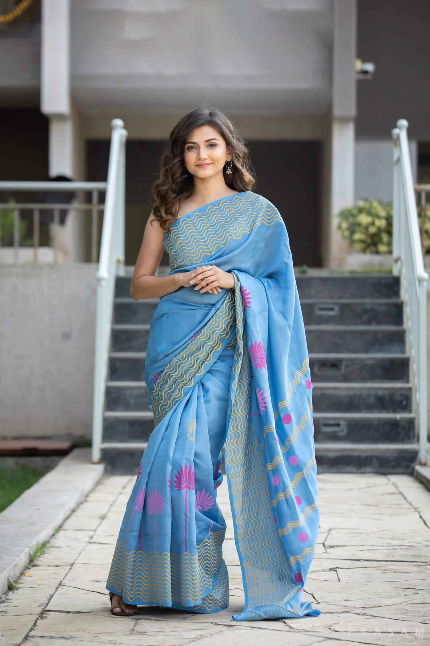 Lotus Pond Silk Modal handblock print Saree Prasamcrafts Handcrafted Festivewear