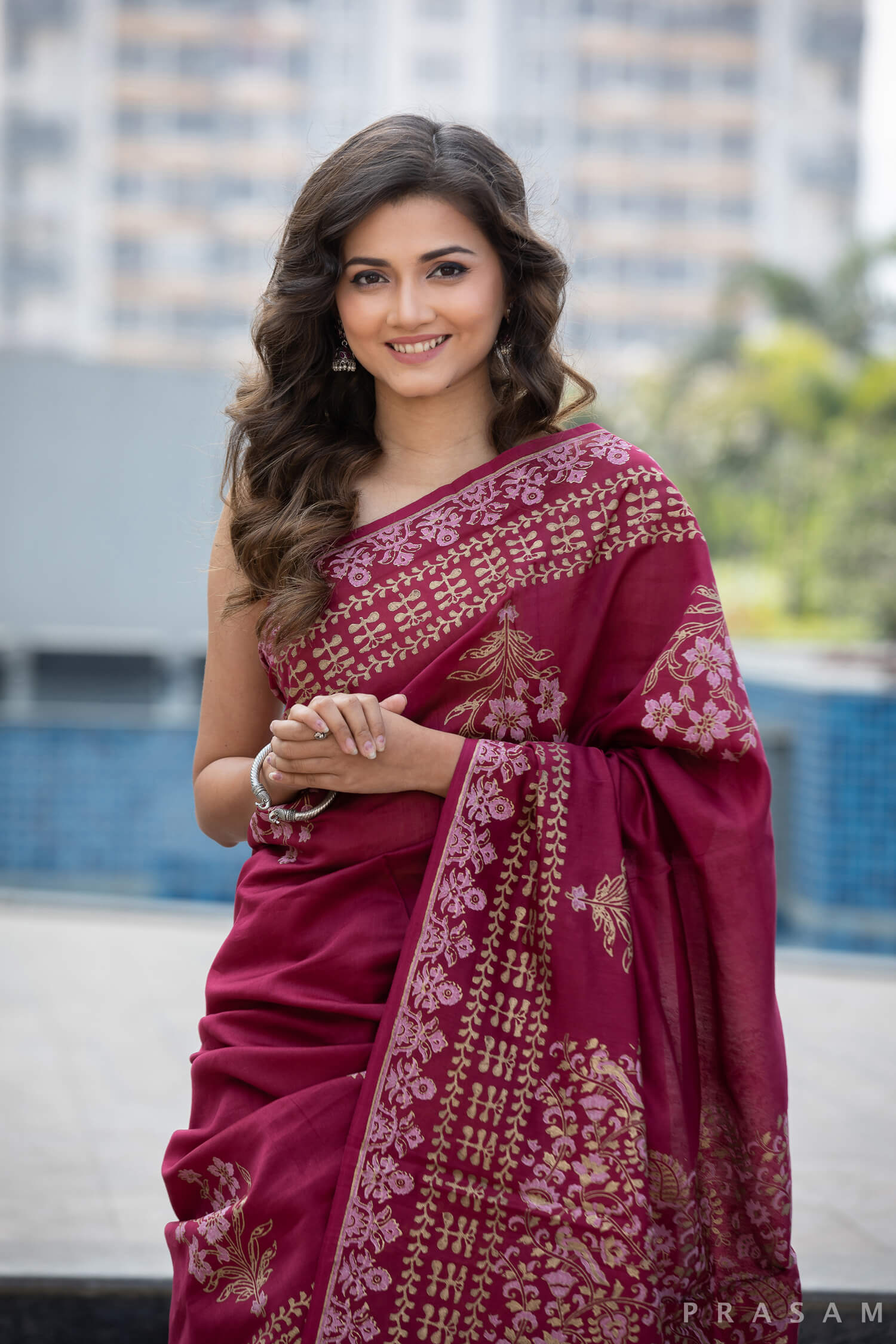 Maroon Gaze Chanderi Handblock Print Saree Prasamcrafts Handcrafted Festive Workwear Dailywear