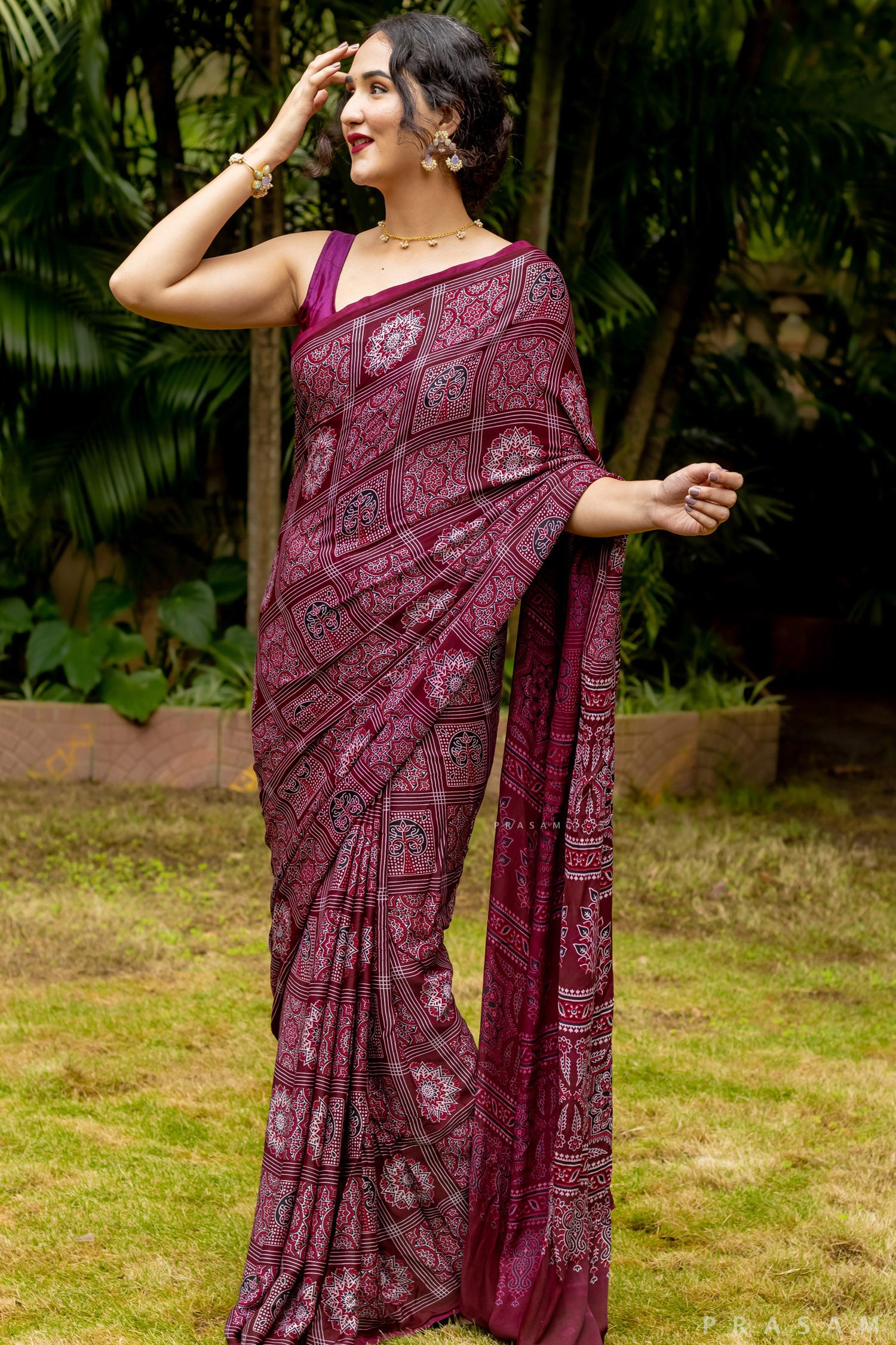 Magical Beat-Ajrakh Silk Modal Saree PRasam Crafts