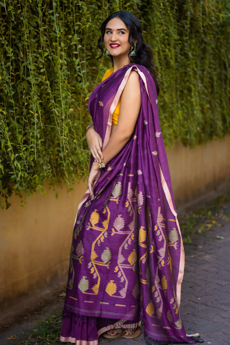 Morning In the Trails-Cotton Jamdani Weave Saree Prasam Crafts