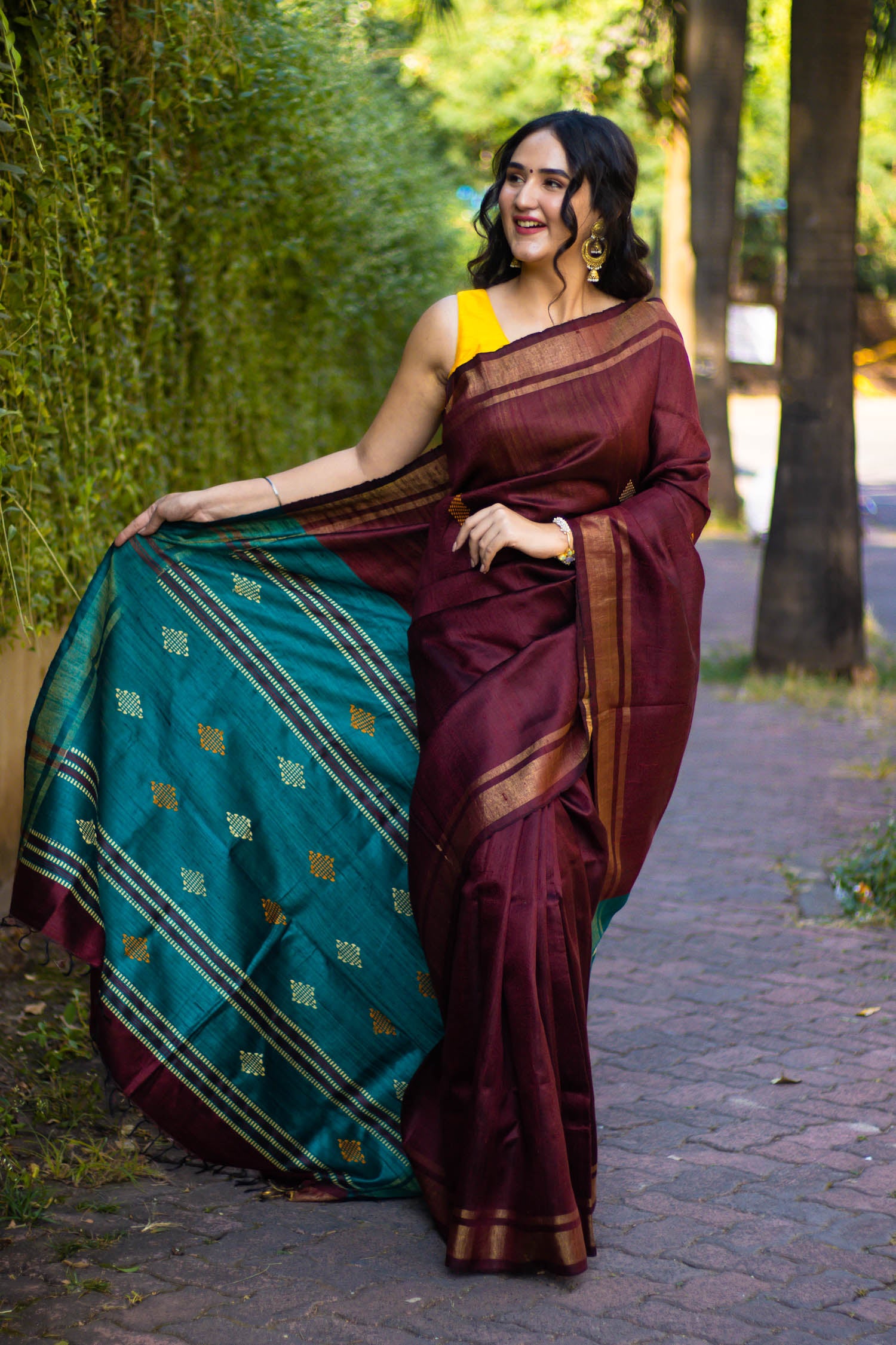 Graceful Maroon - Handwoven Tassar Silk Saree Prasam Crafts