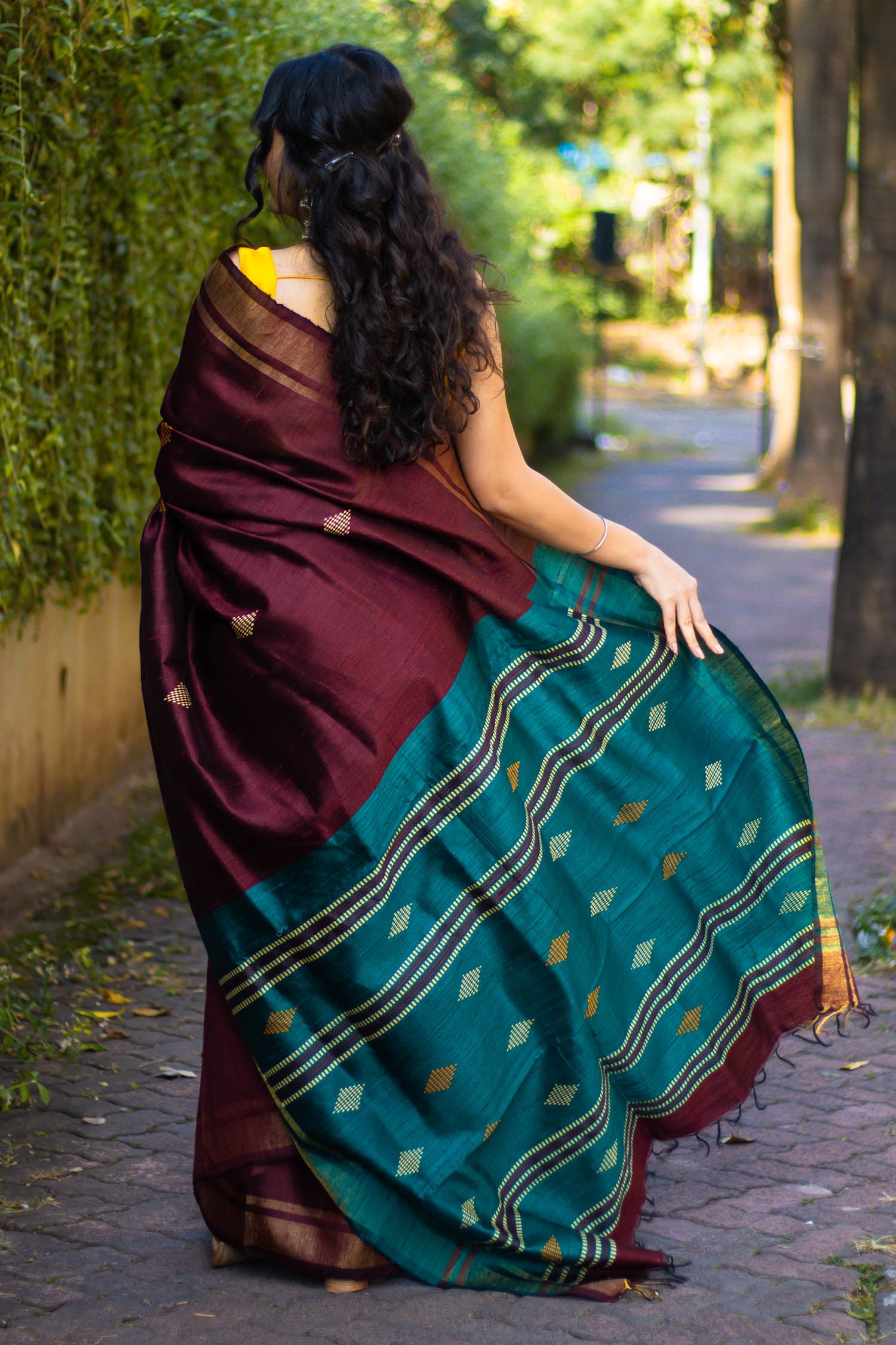 Graceful Maroon - Handwoven Tassar Silk Saree Prasam Crafts