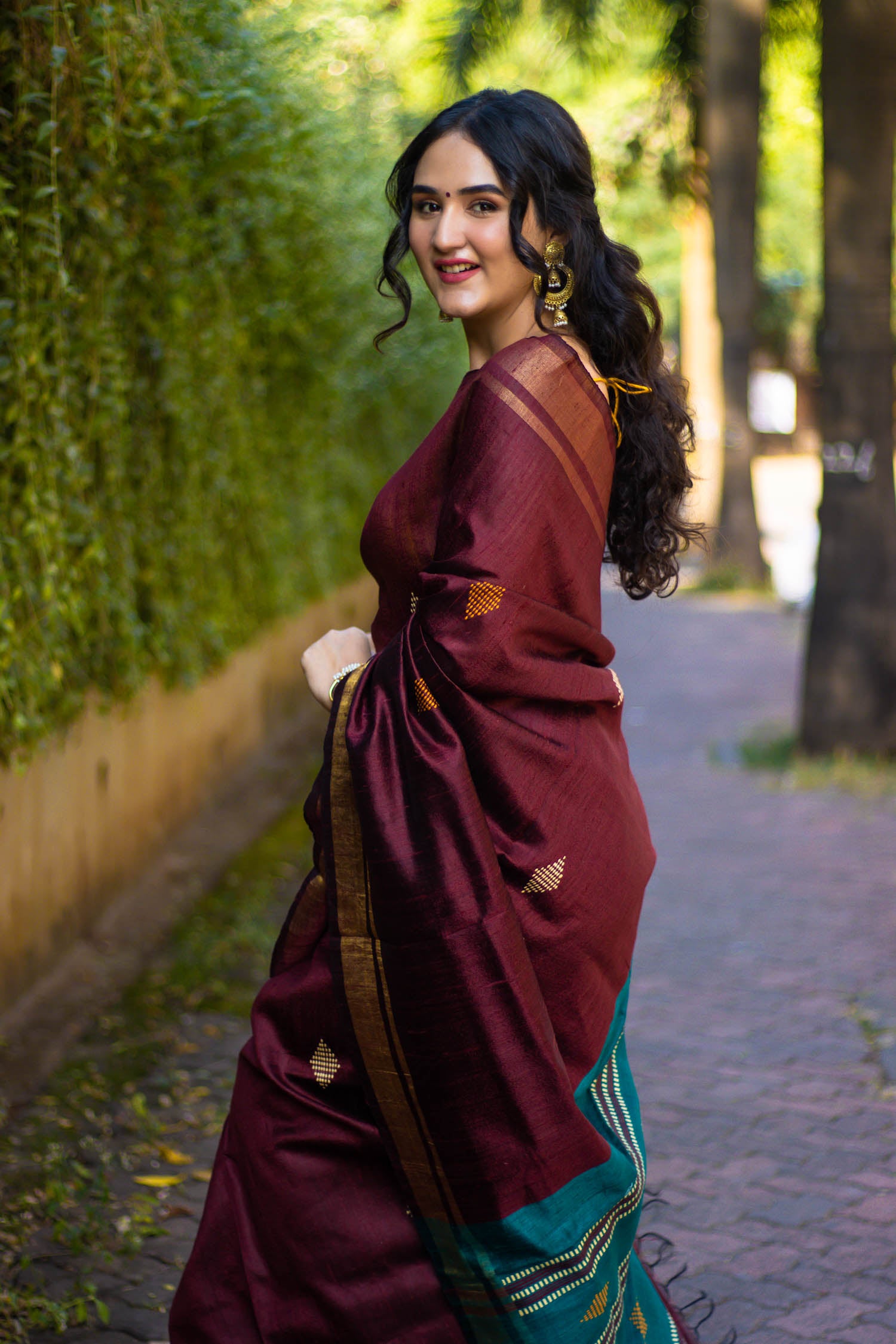 Graceful Maroon - Handwoven Tassar Silk Saree Prasam Crafts