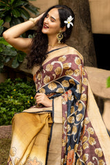 Veronica Kalamkari Pure Tassar Silk Saree Prasam Crafts