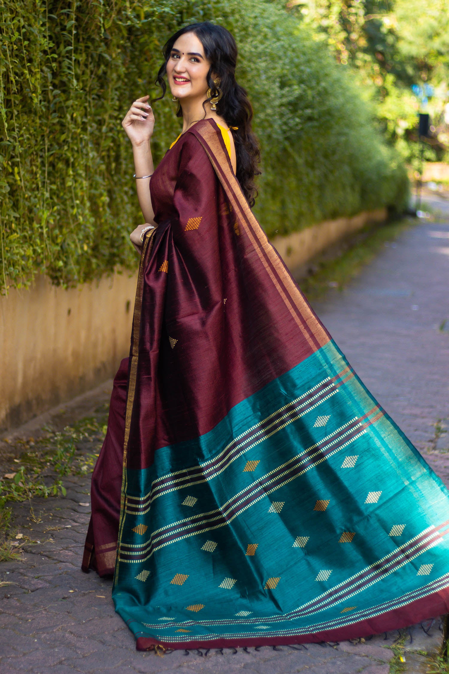 Graceful Maroon - Handwoven Tassar Silk Saree Prasam Crafts