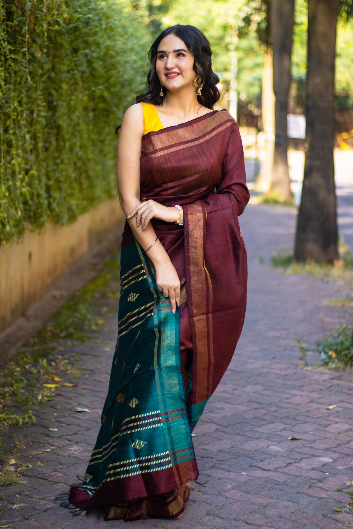 Graceful Maroon - Handwoven Tassar Silk Saree Prasam Crafts