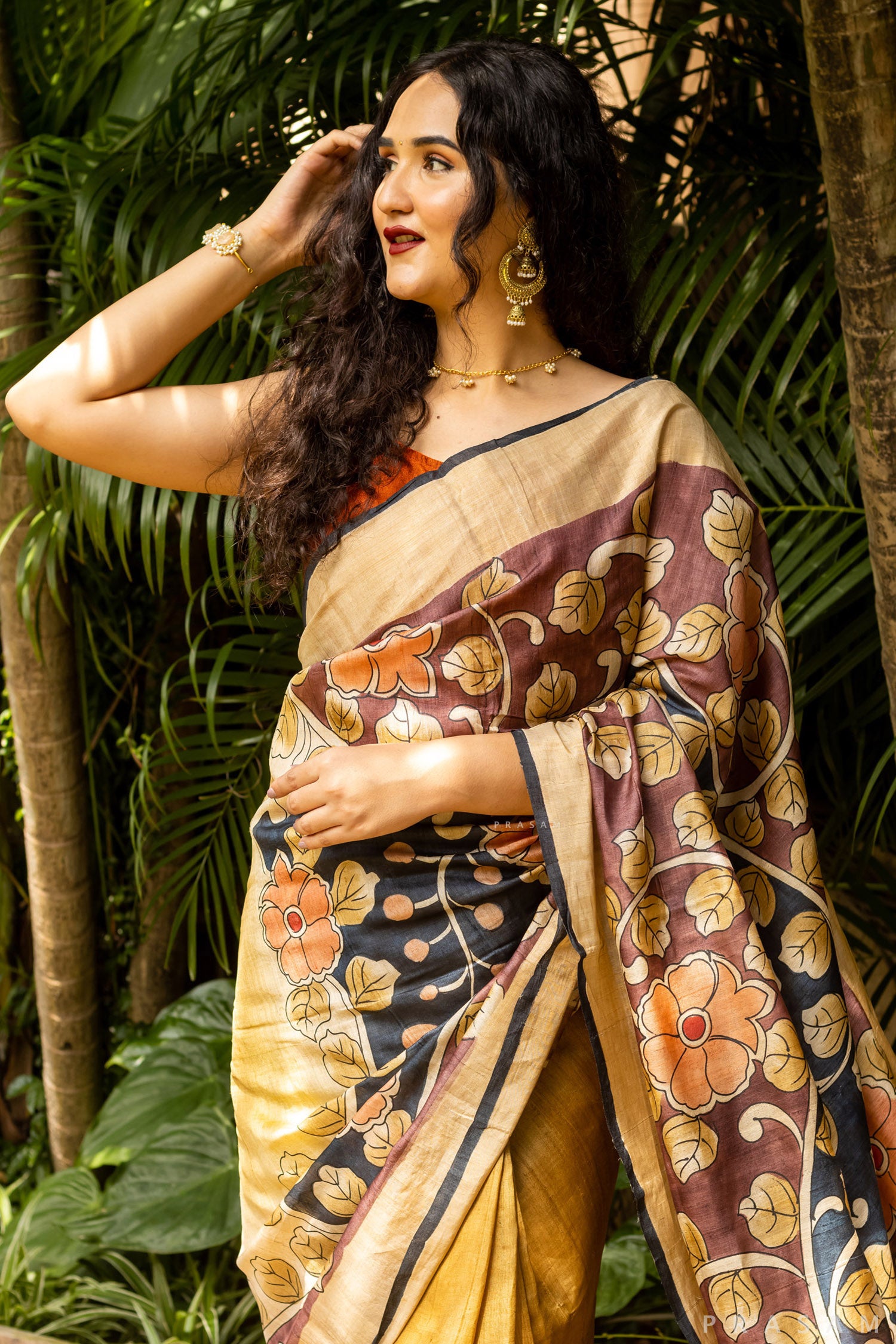 Veronica Kalamkari Pure Tassar Silk Saree Prasam Crafts