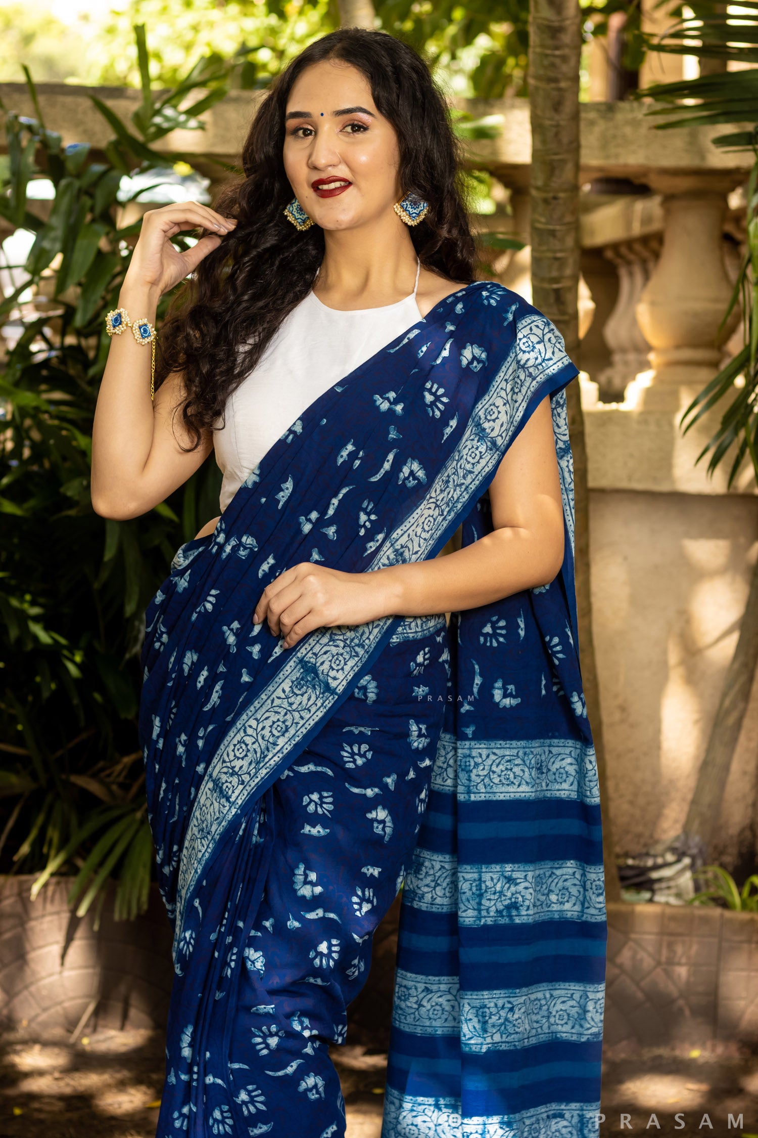 Blue Mermaid-Cotton Block Print-saree Prasam  Crafts