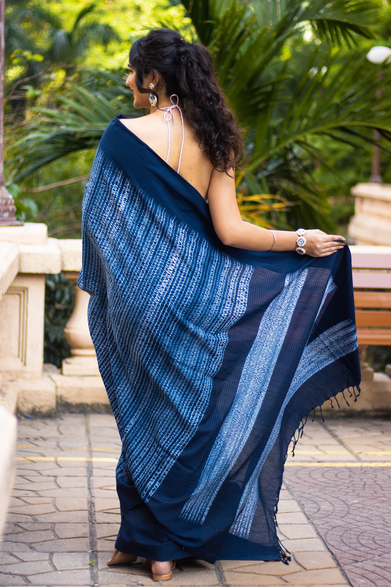 Indigo Shibori Cotton Shibori Saree Prasam Crafts