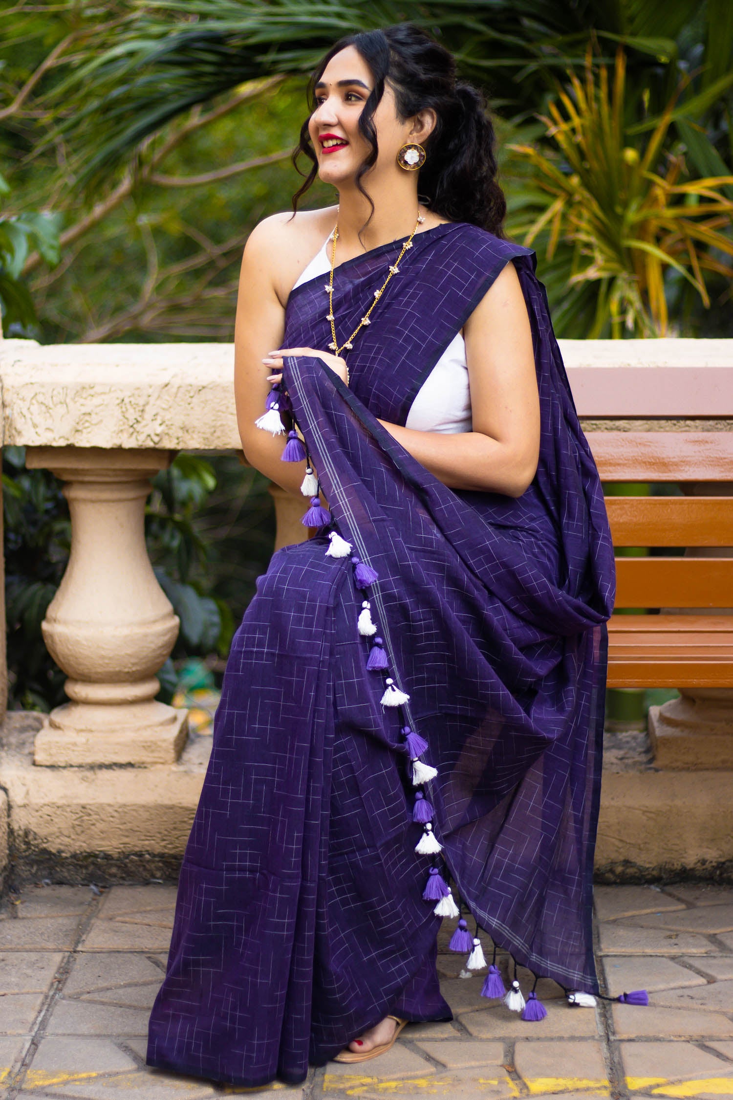 Playful purples Cotton Handwoven Saree