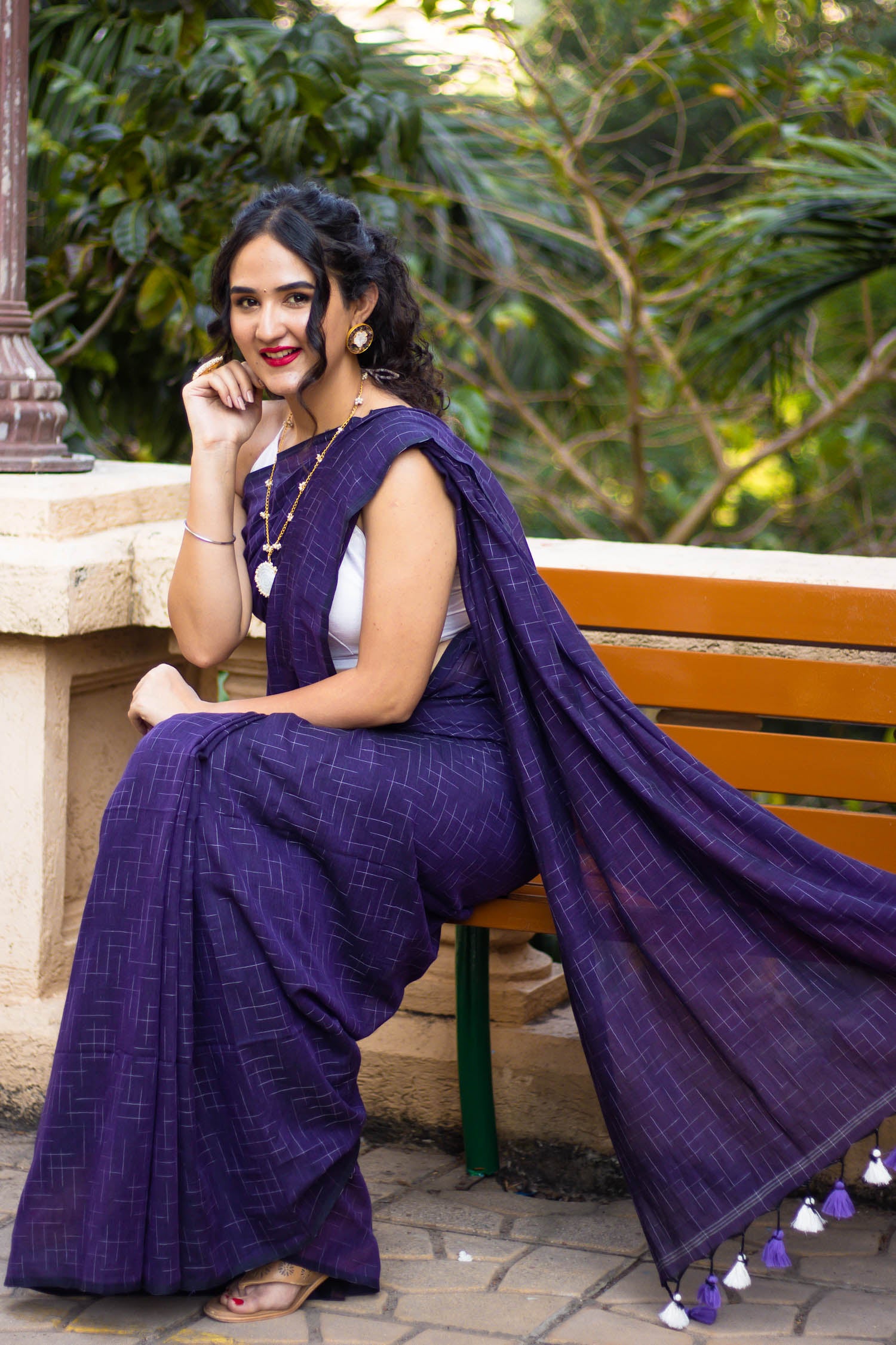 Playful purples Cotton Handwoven Saree