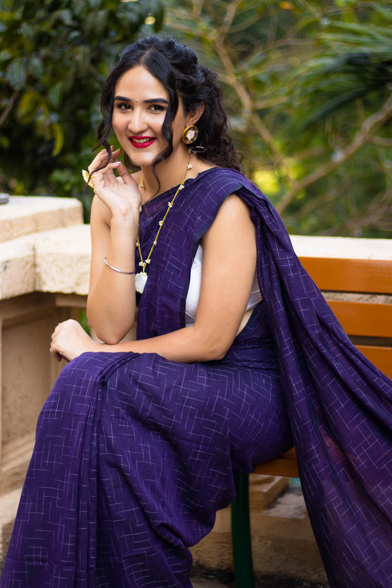 Playful purples Cotton Handwoven Saree