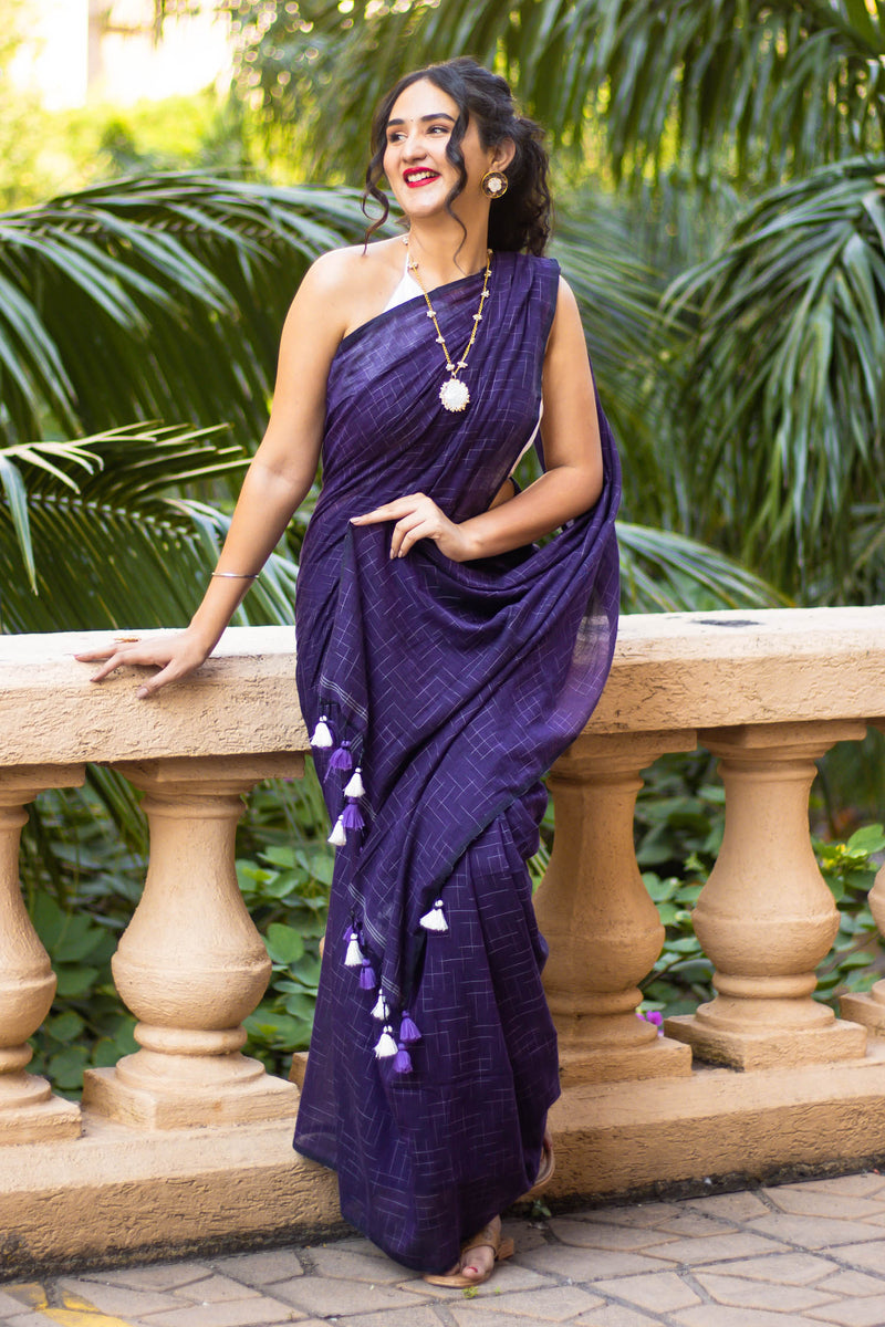 Playful purples Cotton Handwoven Saree