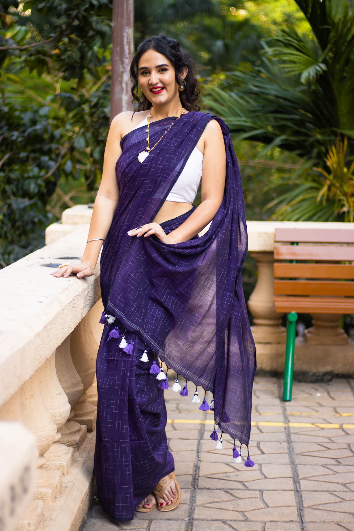 Playful purples Cotton Handwoven Saree