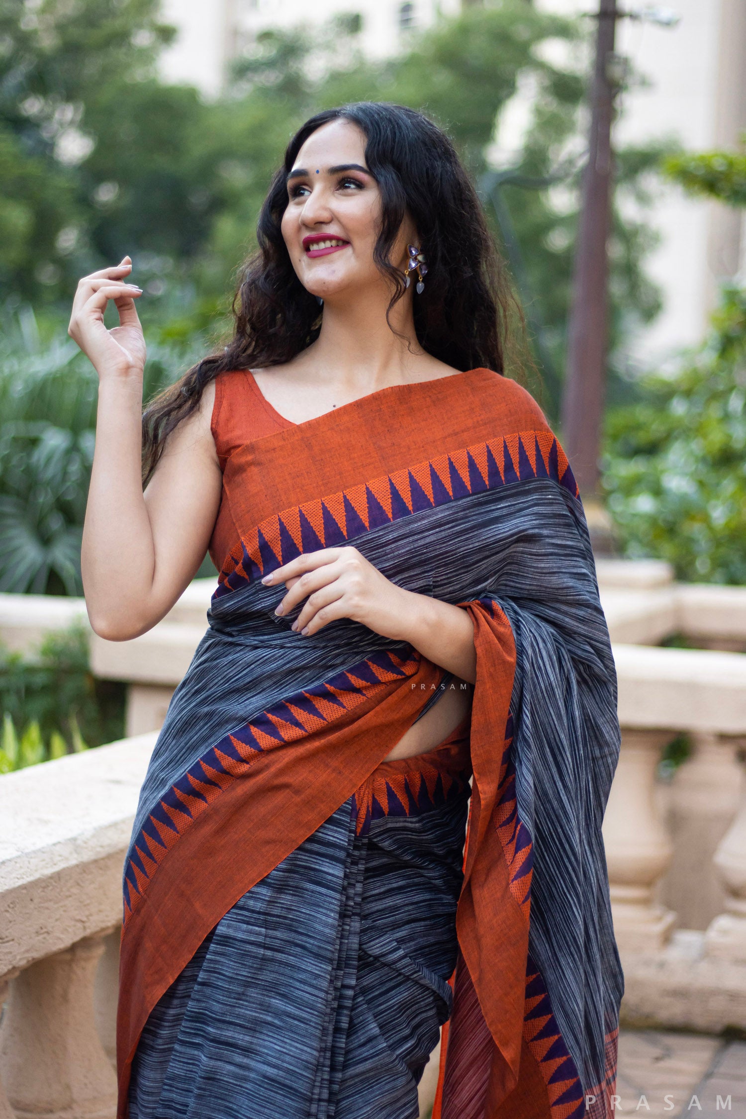 Temple Handwoven Cotton Saree, Divine Charm Saree, Sacred Temple Motifs, Elegant and Comfortable, Premium Handwoven Cotton Saree, Prasam Crafts