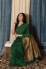 Pine Green Cotton Blend Saree Prasam Crafts