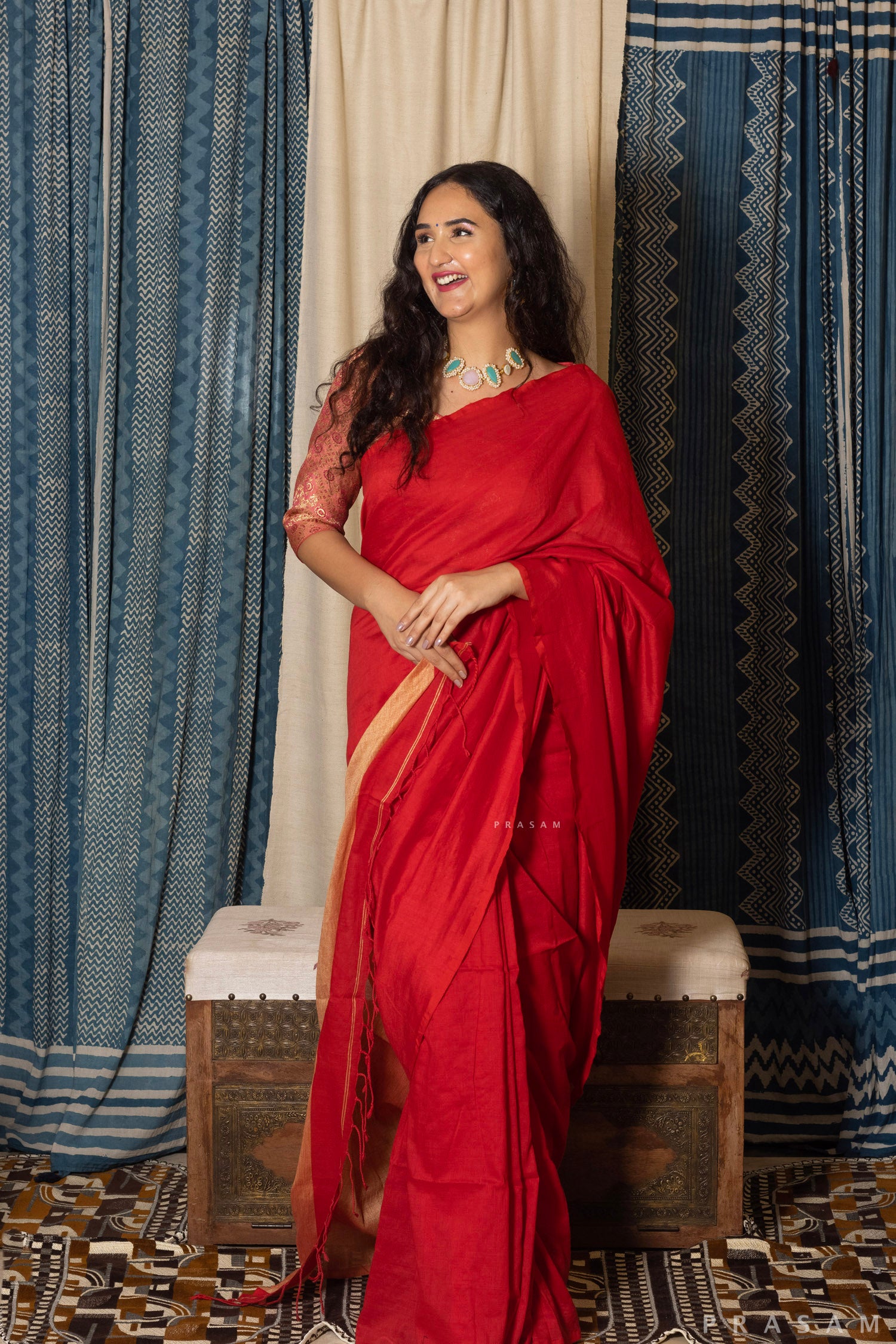 Kumkum Cotton Blend Saree Prasam Crafts