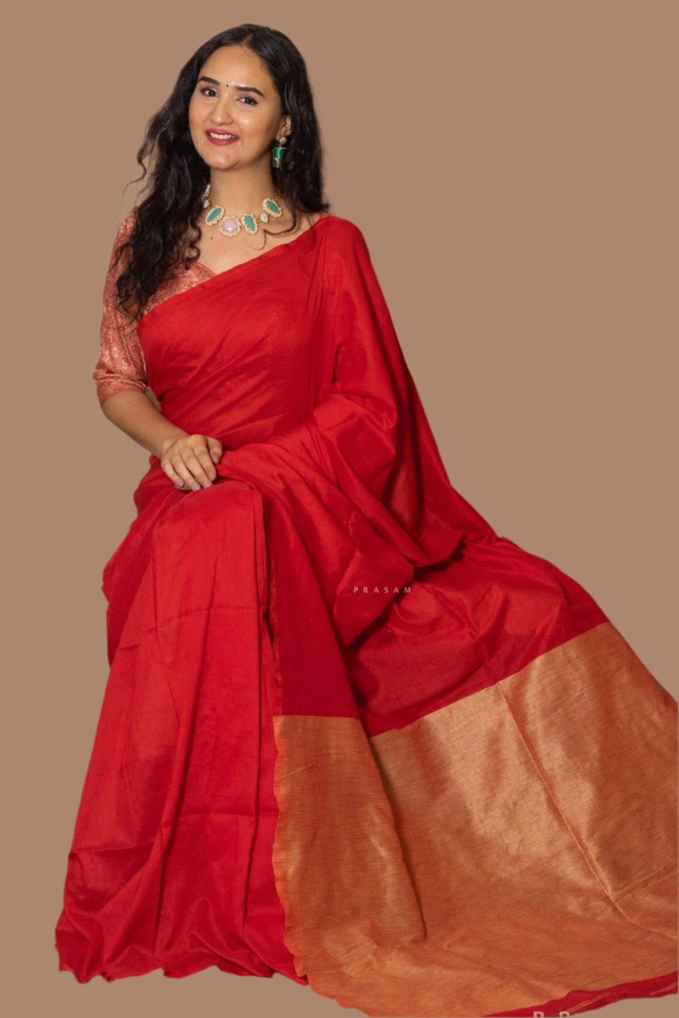 Kumkum Cotton Blend Saree Prasam Crafts