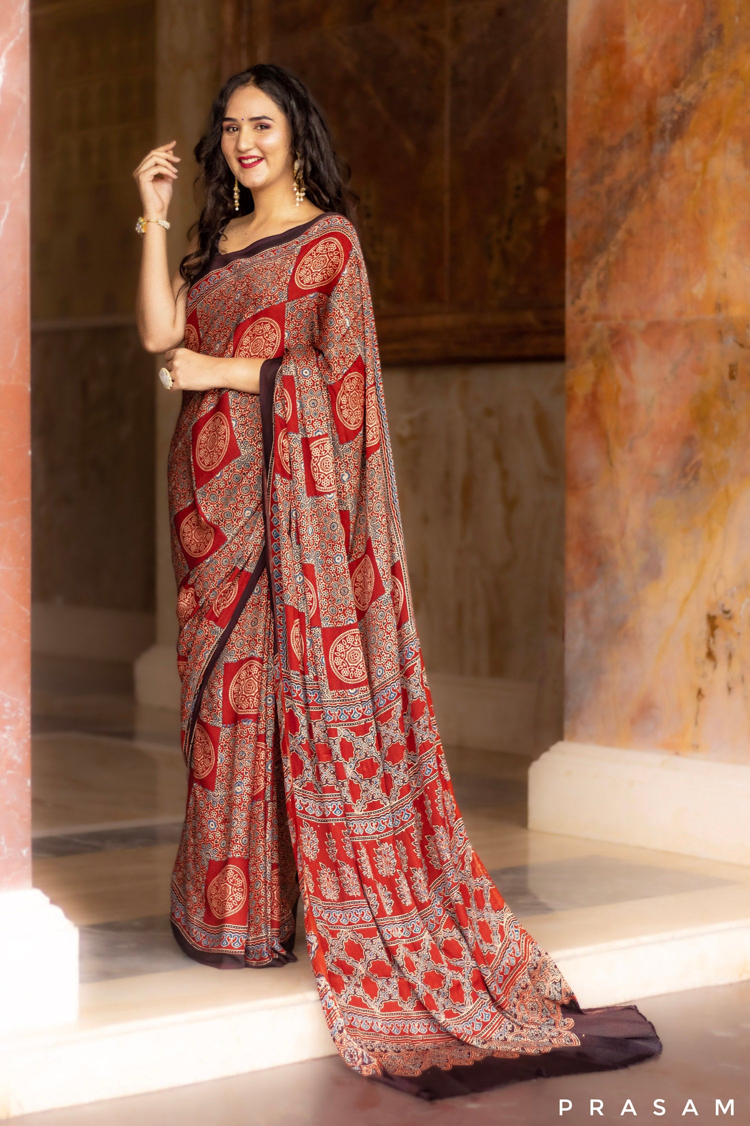 Fortune Find-Ajrakh Modal Silk Saree Prasam Crafts