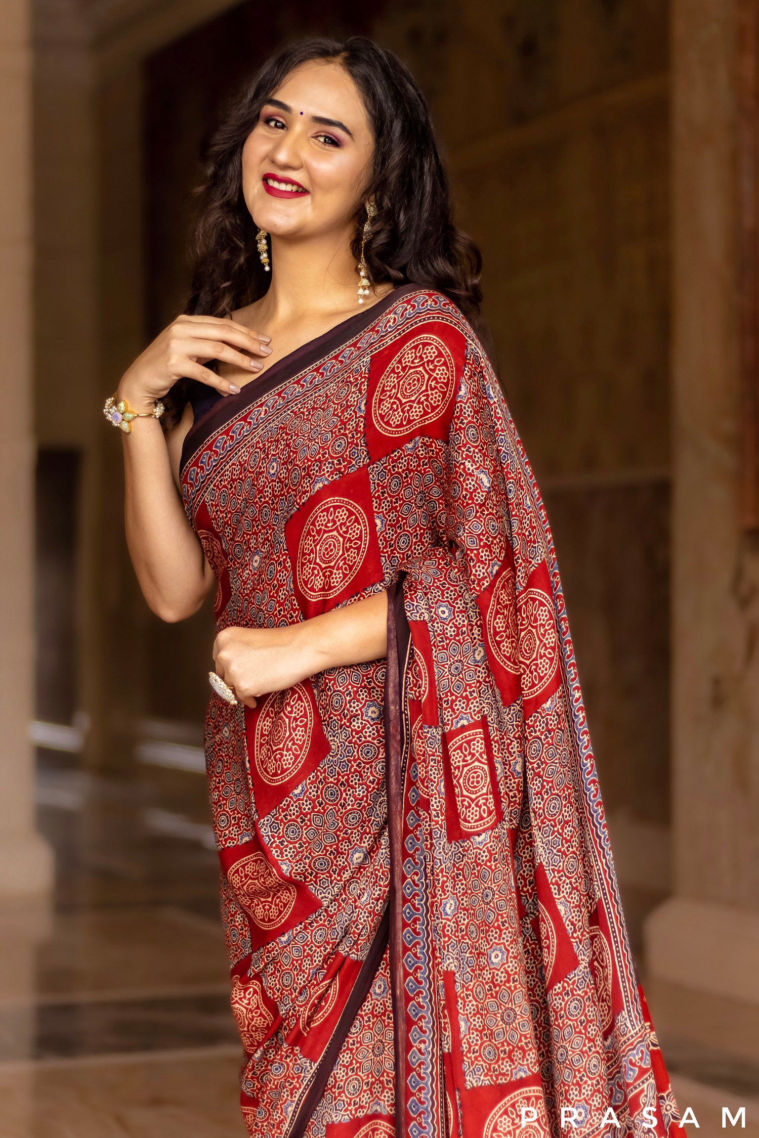 Fortune Find-Ajrakh Modal Silk Saree Prasam Crafts