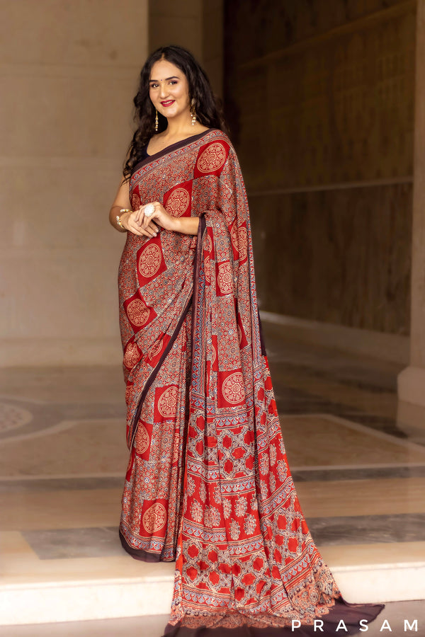 Fortune Find-Ajrakh Modal Silk Saree Prasam Crafts