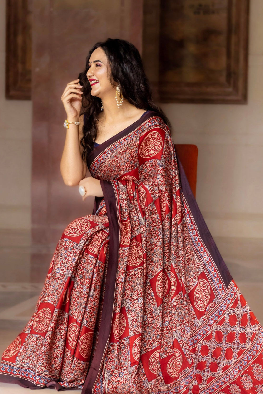 Fortune Find-Ajrakh Modal Silk Saree Prasam Crafts