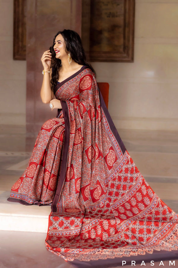 Fortune Find-Ajrakh Modal Silk Saree Prasam Crafts
